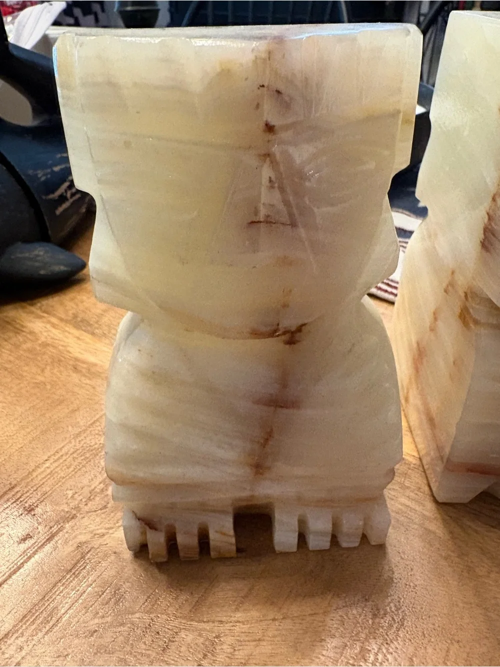 Hand-Carved Cream Onyx Tiki Figurine Pair - Decorative Home Accent